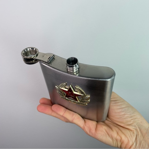 Stainless Steel 6 oz Flask with Old Soviet Symbols - Picture 3 of 4